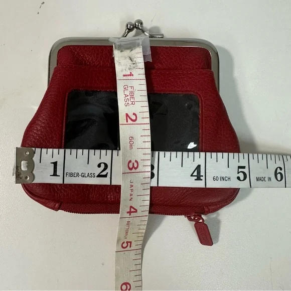 Buxton Coin Purse Wallet Red Leather Kiss Lock + Zipper Pocket + ID window - Picture 6 of 9